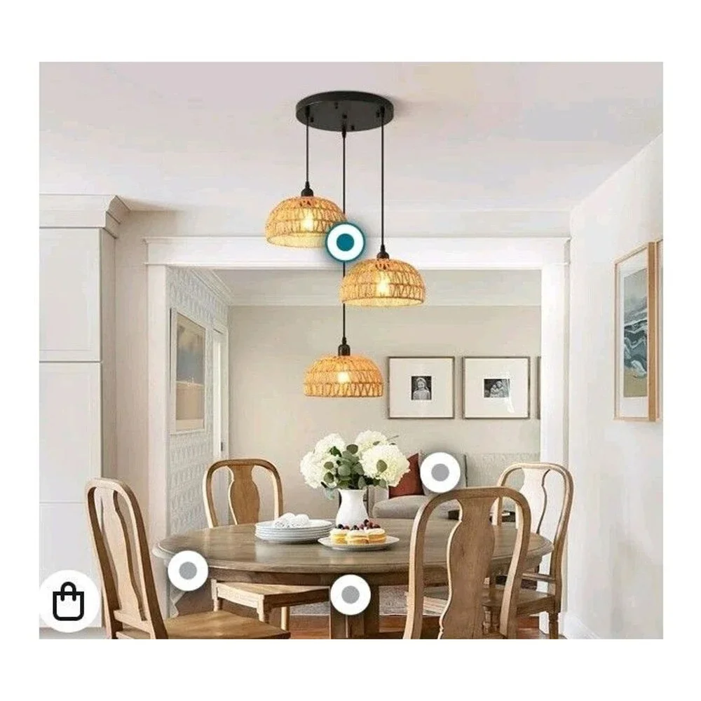 3 Light Rattan Pendant Lights Boho Hand Woven Rattan Chandelier Coastal Lighting